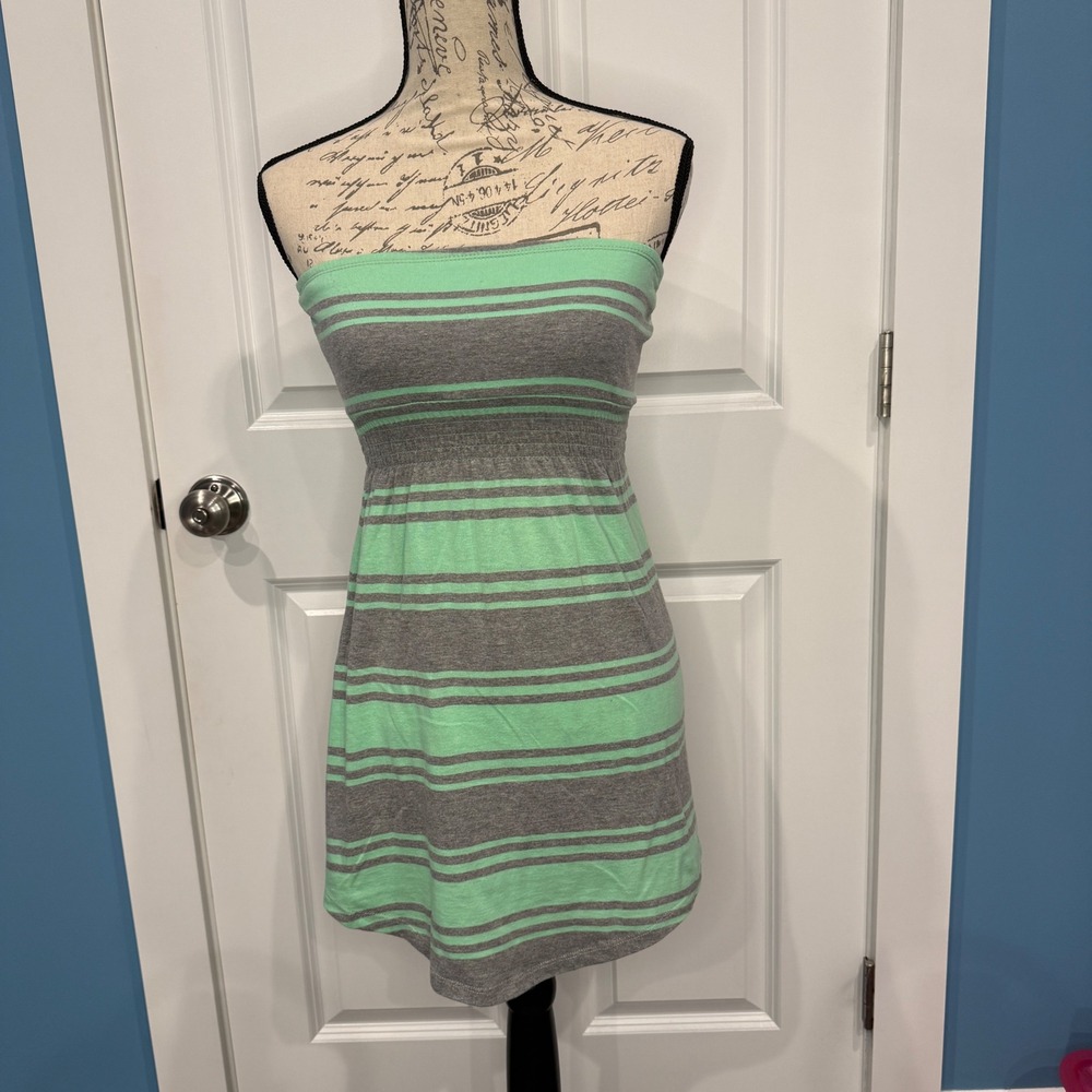 Empyre Womens Strapless Smocked Striped Mini Dress Mint‎ Grey Size Small